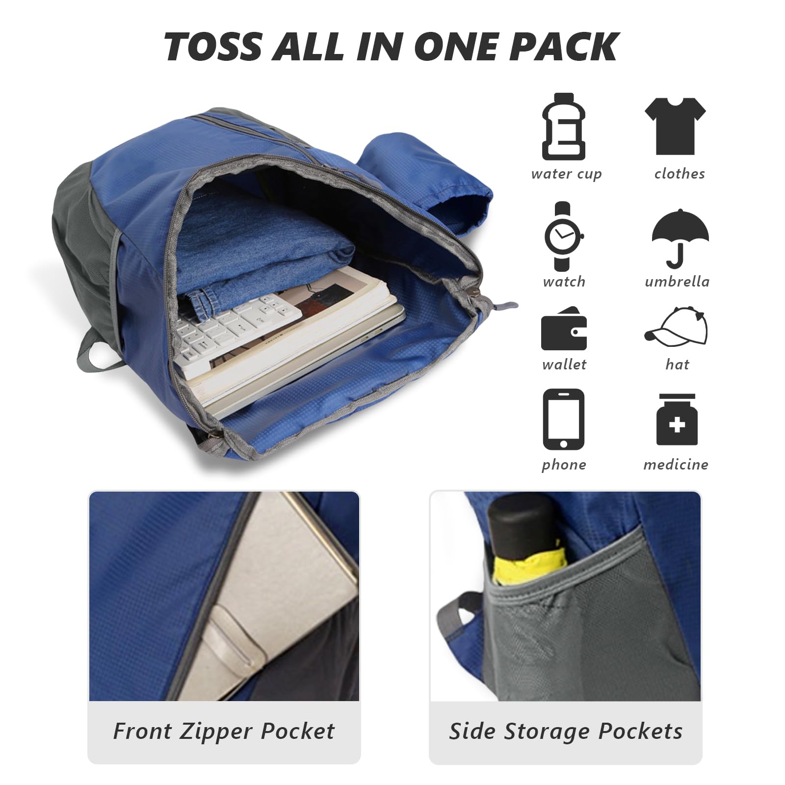 flintronic Lekki składany plecak, mały plecak turystyczny, wodoodporny plecak unisex do uprawiania sportów na świeżym powietrzu, wędrówek, podróży, spacerów, kempingu, 28*20*42 cm