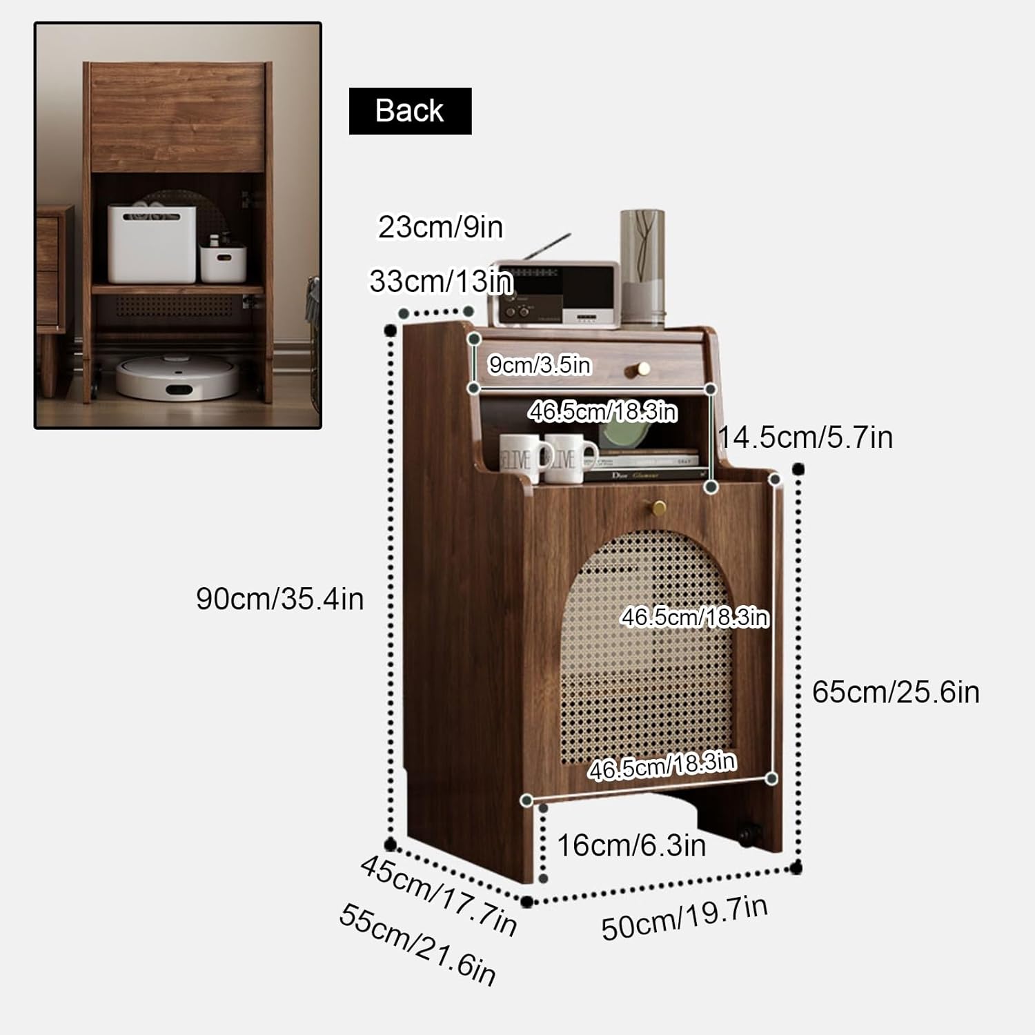 Versatile Vacuum Hidden Cabinet for Robot Cleaners, Stylish Storage Stand with Doors, Space-Saving Side Table for Living Room & Bedroom (White, 55cm/21.6in)