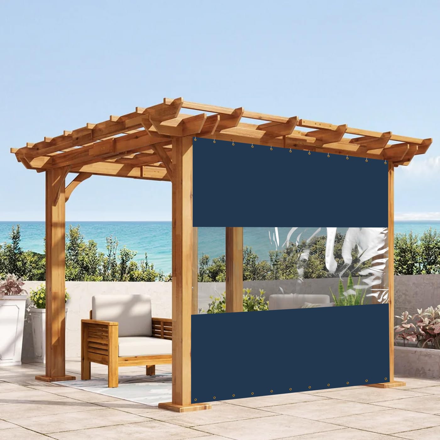 Covers & All Outdoor Clear Panel Curtain, 12 Oz Tarp Max Waterproof & UV Resistant Material with Rustproof Grommets, Multi-Purpose Ideal for Outdoors/Indoors (7' H x 12' W feet, Blue) — image 1