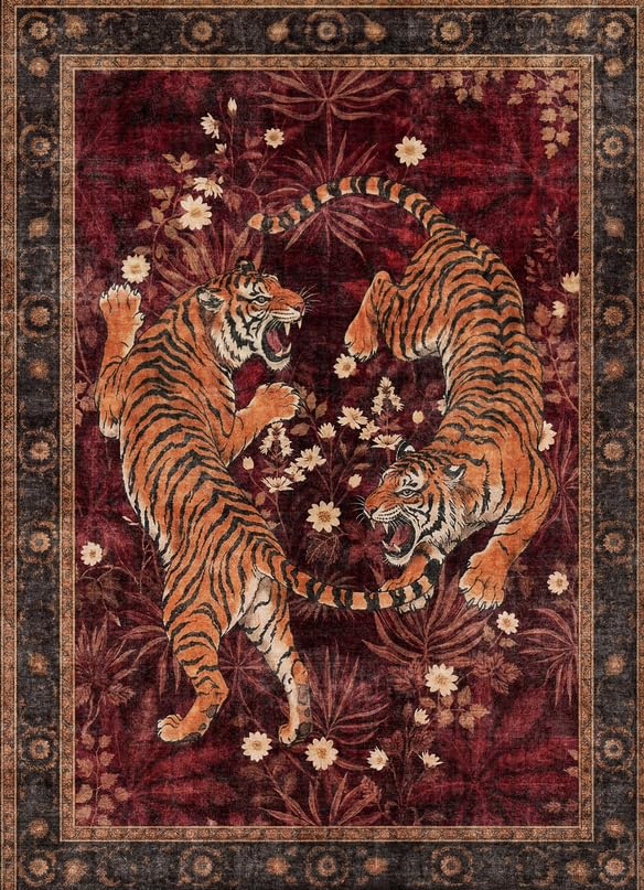 GENIMO Dywan orientalny 120 x 170 cm, dywan w stylu vintage, z krótkim włosiem, Dusty Rust, perski medalion, nadaje się do prania i antypoślizgowy, łatwy w pielęgnacji dywan do korytarza, kuchni i