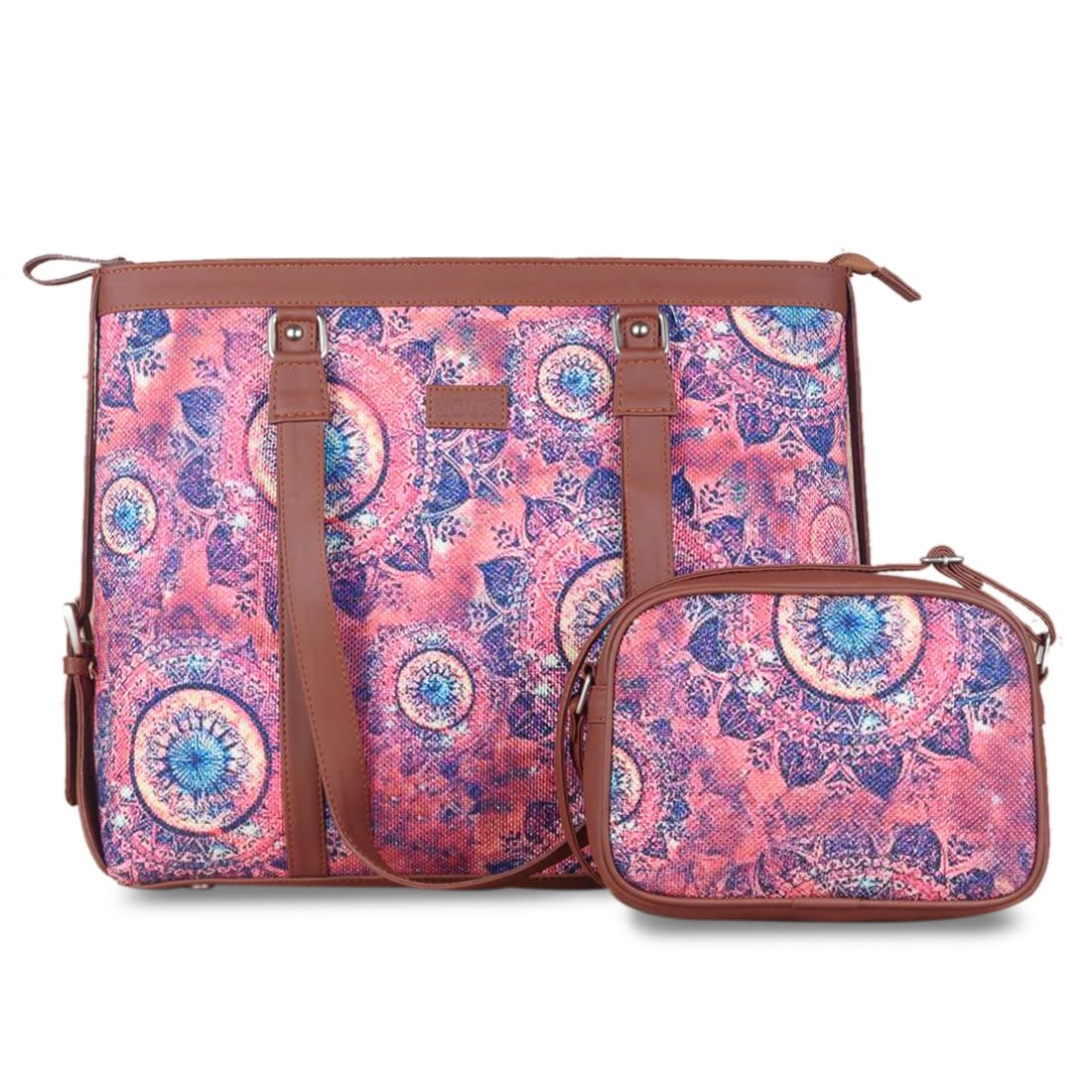 ZOUK Womens Handcrafted Chakra Pattern Office Bag and Sling Bag Combo| Office Bag| College Bag Pink (B09RQN373Z) Amazon Price History, Amazon Price Tracker