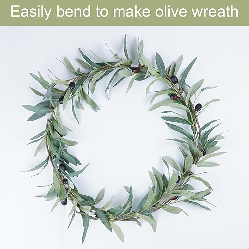 Miniatura 4 de VaryFloral 4 ramas de olivo artificiales para jarrón de 34 pulgadas, plantas falsas, hojas de ramas de olivo, tallos largos con frutas para arreglos