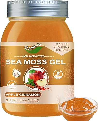 Seamoss - Gel crudo con musgo marino irlandés, suplemento de musgo marino, apoyo inmunológico, 18.5 onzas de musgo marino avanzado (manzana canela)