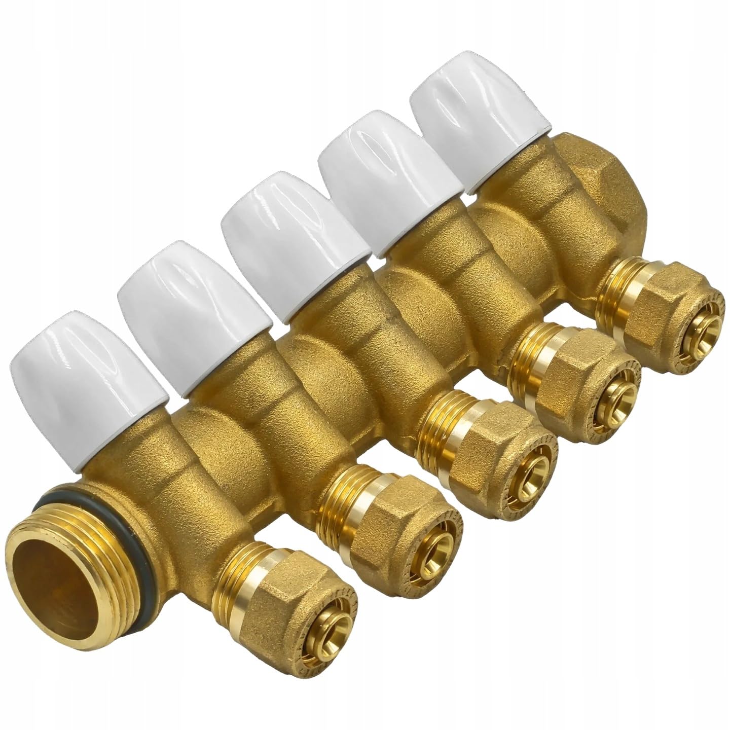 Distribuidor de agua de 5 vías, latón, entrada de 3/4", 16 x 2,0 mm, tubo compuesto multicapa PEX, para agua potable, agua caliente y fría
