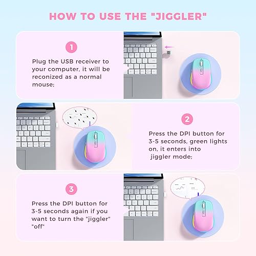 Miniatura 9 de PEIOUS Mouse para laptop, mouse inalámbrico Jiggler - Ratones inalámbricos LED con motor Jiggler de mouse integrado, mouse móvil recargable para