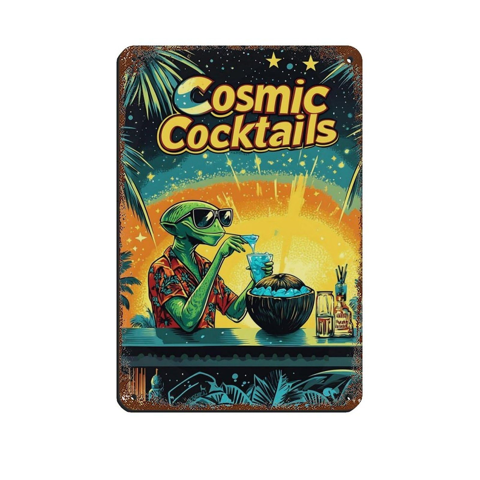 Retro Alien Poster,Space Bar Decor Tin Sign Vintage Metal Pub Club Cafe Bar Home Wall Art Decoration Poster Retro 8x12inch(20x30cm)