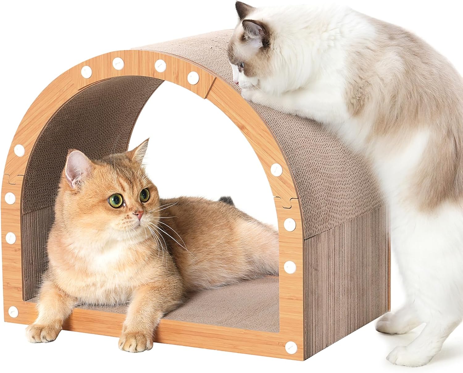 Avont Cardboard Cat Scratcher House, Kitten Scratching Tunnel Board, Modern Scratch Pad for Indoor Cats, Durable Corrugated Cardboard Scratcher for Kitty