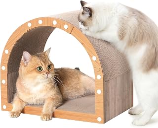 Avont Cardboard Cat Scratcher House, Kitten Tunnel & Scratching Pad | Modern Scratch Pad for Indoor Cats, Durable Corrugated Cardboard Scratcher for kitty