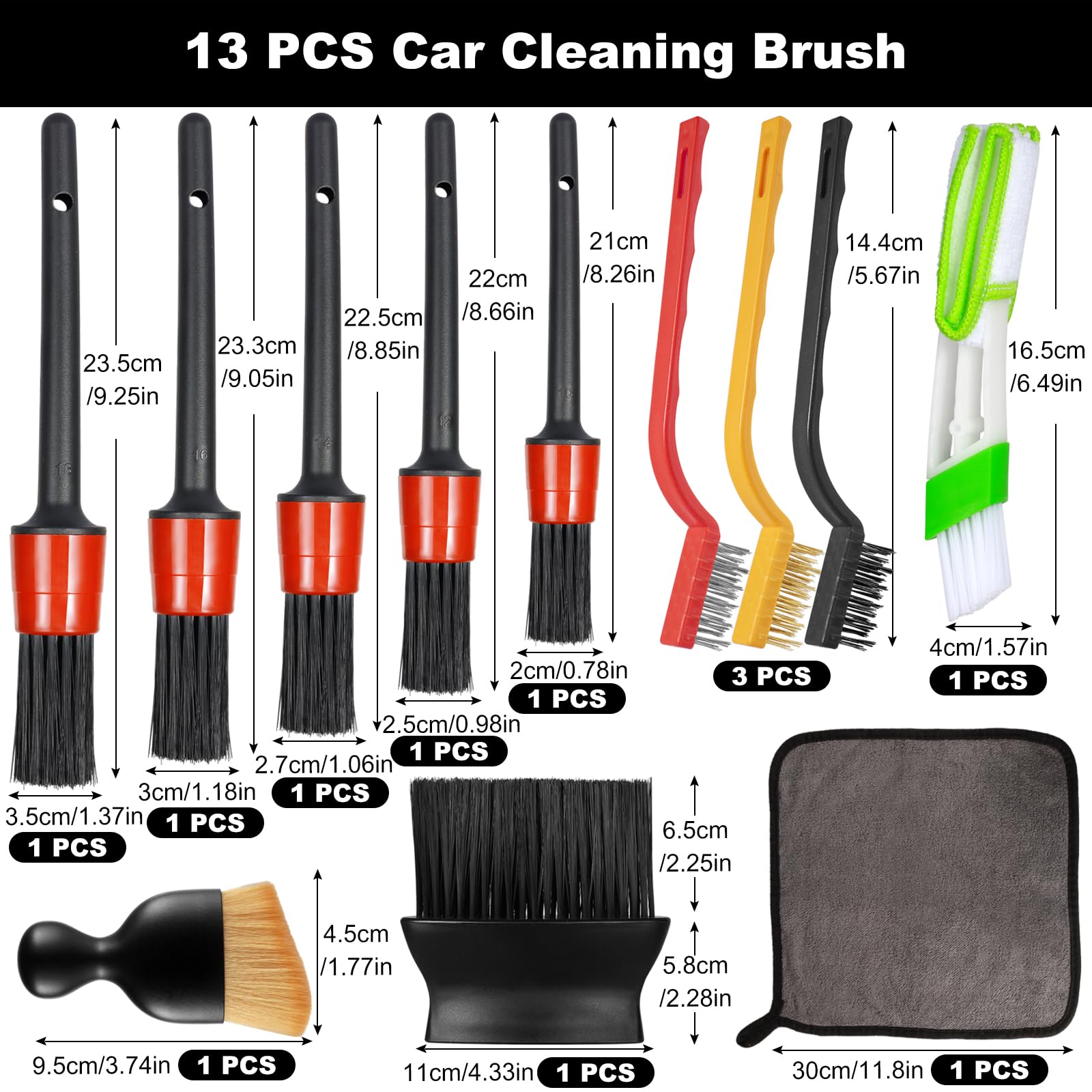 Pennelli Detailing Auto,Pennelli Pulizia Auto,Spazzole Pulizia Auto,Pennelli per Interni Auto,Spazzole Detailing Auto,per Pulizia Ruote,Motore,Interno, Esterno,Cruscotto,Pelle,Prese d'Aria,Emblemi (2
