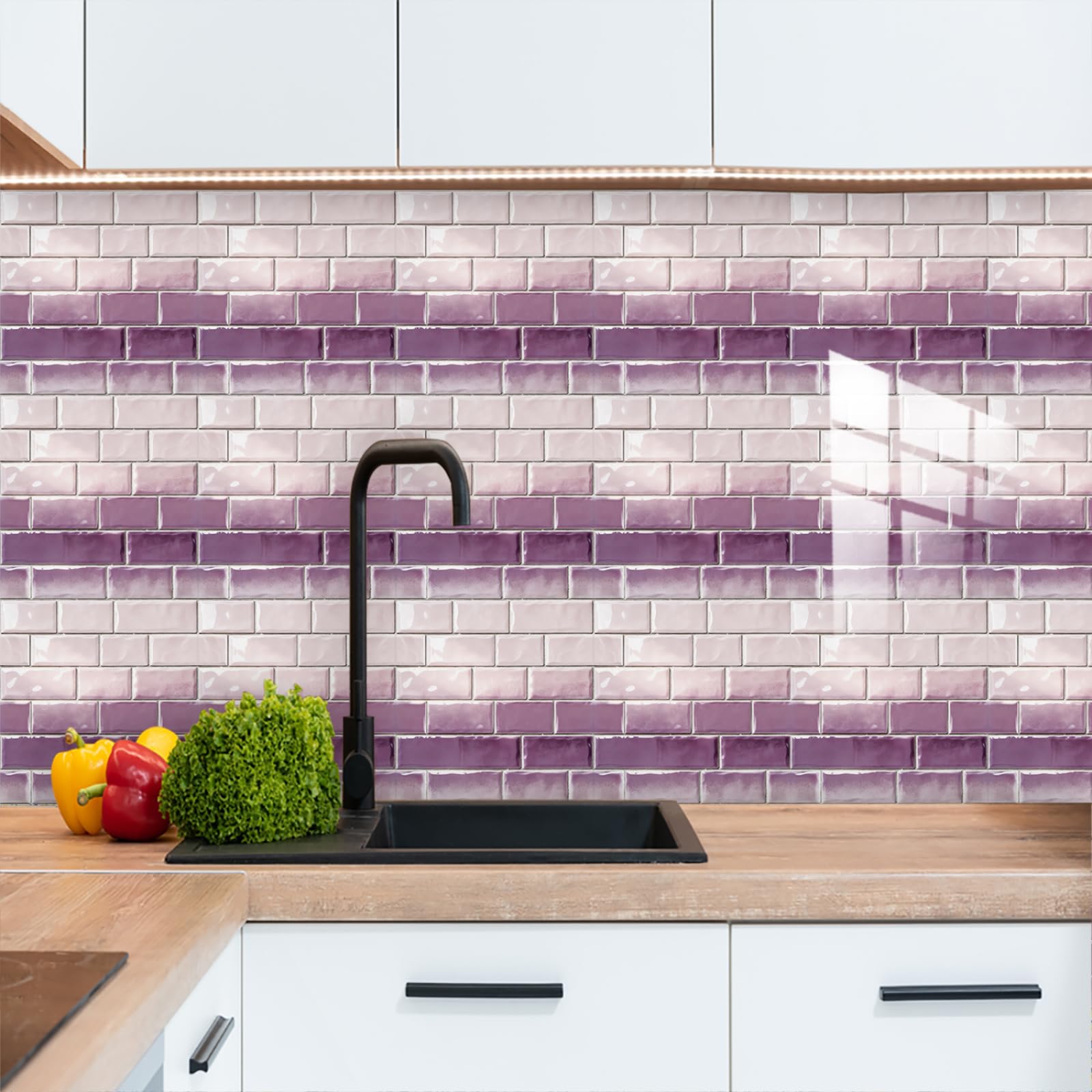 LMYSXAOZ Peel and Stick Wall Tiles Bathroom 15X15CM Gradient Purple Stickers Waterproof Oil Proof PVC Decorative for Washroom Bedroom,Floor