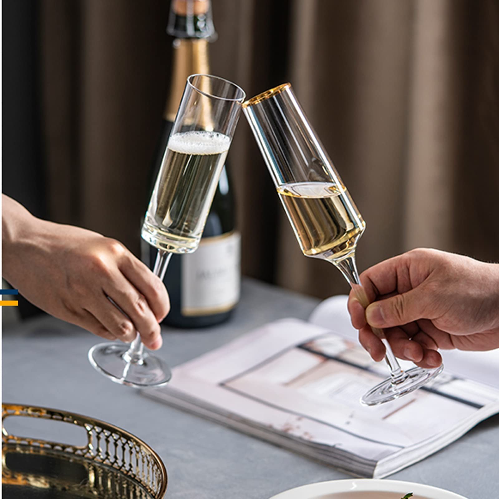 Flûtes à champagne 4 pièces Verres à champagne Flûte à champagne de luxe haut de gamme 180 ml Verres à champagne en verre cristal pour la maison Fournitures de fête de mariage pour les fêtes (Couleur