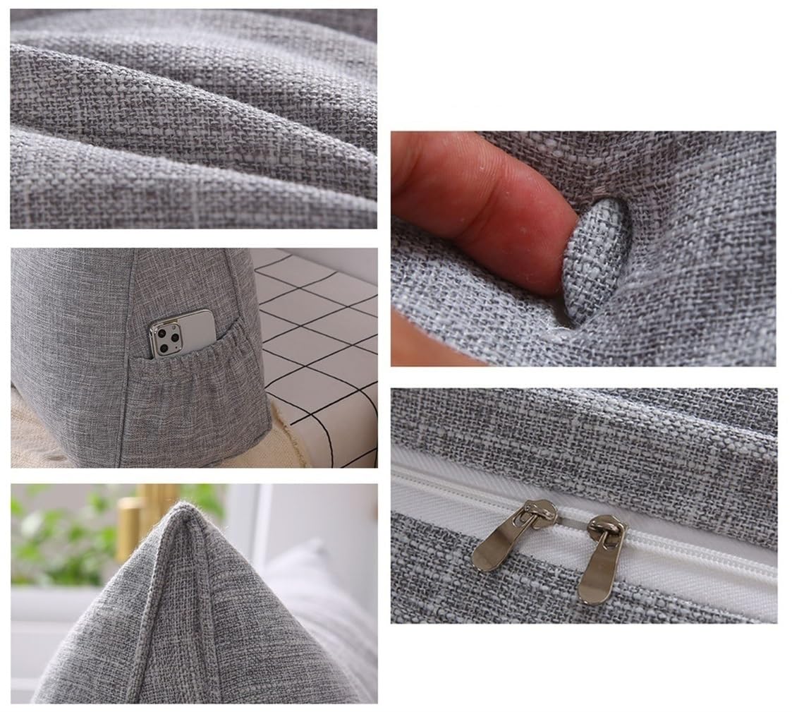 Lar Almohada triangular para cabecero de 180 cm, respaldo para lectura, mesa de apoyo, cabecero, almohada de posición, en bei/blanco, perfecta para relajarse y decorar