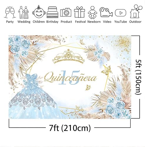 Miniatura 4 de Mocsicka Quinceanera - Telón de fondo de cumpleaños número 15, para mujeres y niñas, bohemio, elegante, flores rosadas, fondo de vinilo bohemio,