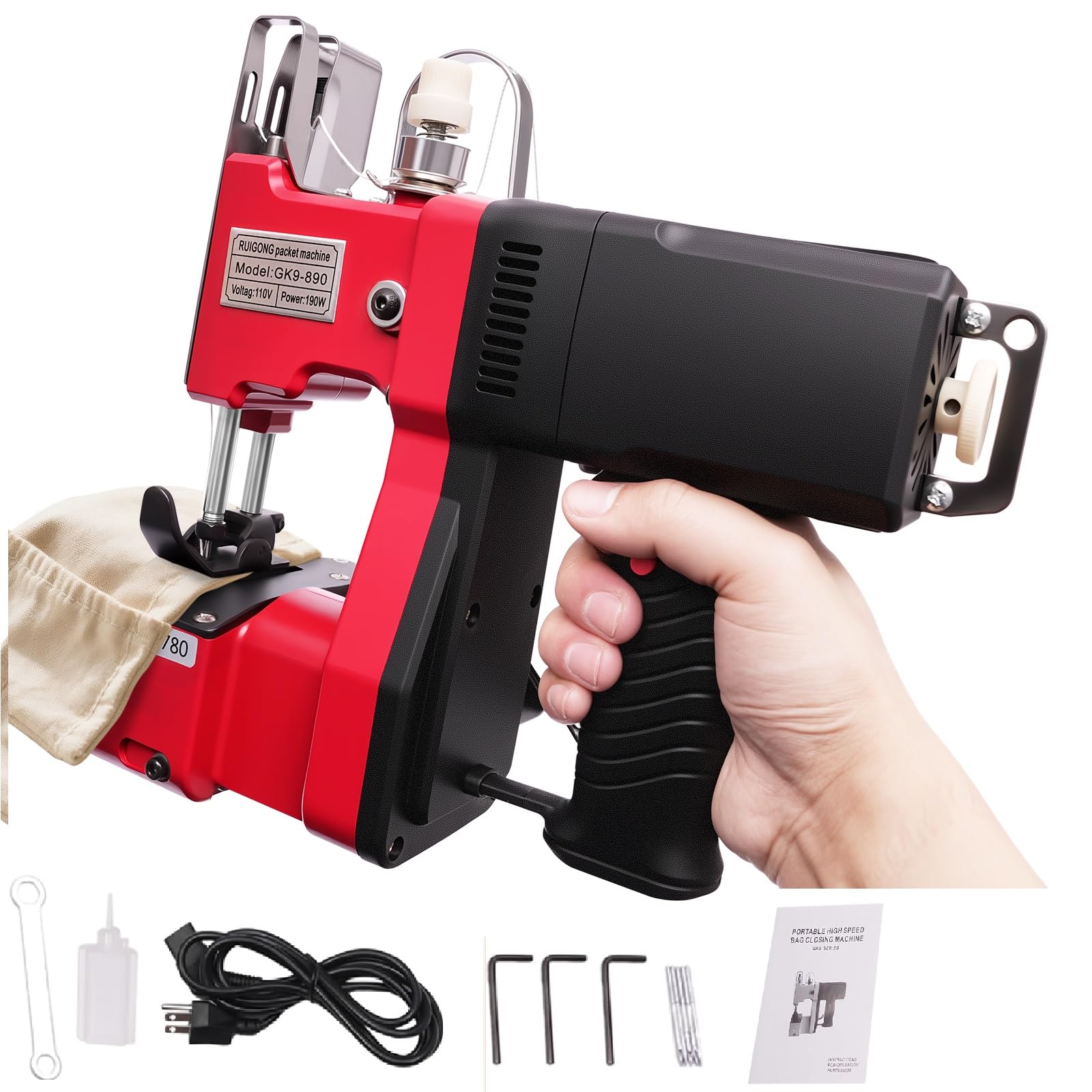 FTUREPAC Portable Bag Sewing Machine, GK9-890 Bag Closing Machine, Woven Bag Closer Packing Machine, Handheld Bag Closer Closing Stitcher for Rice Woven Leather Snakeskin Bag Sack