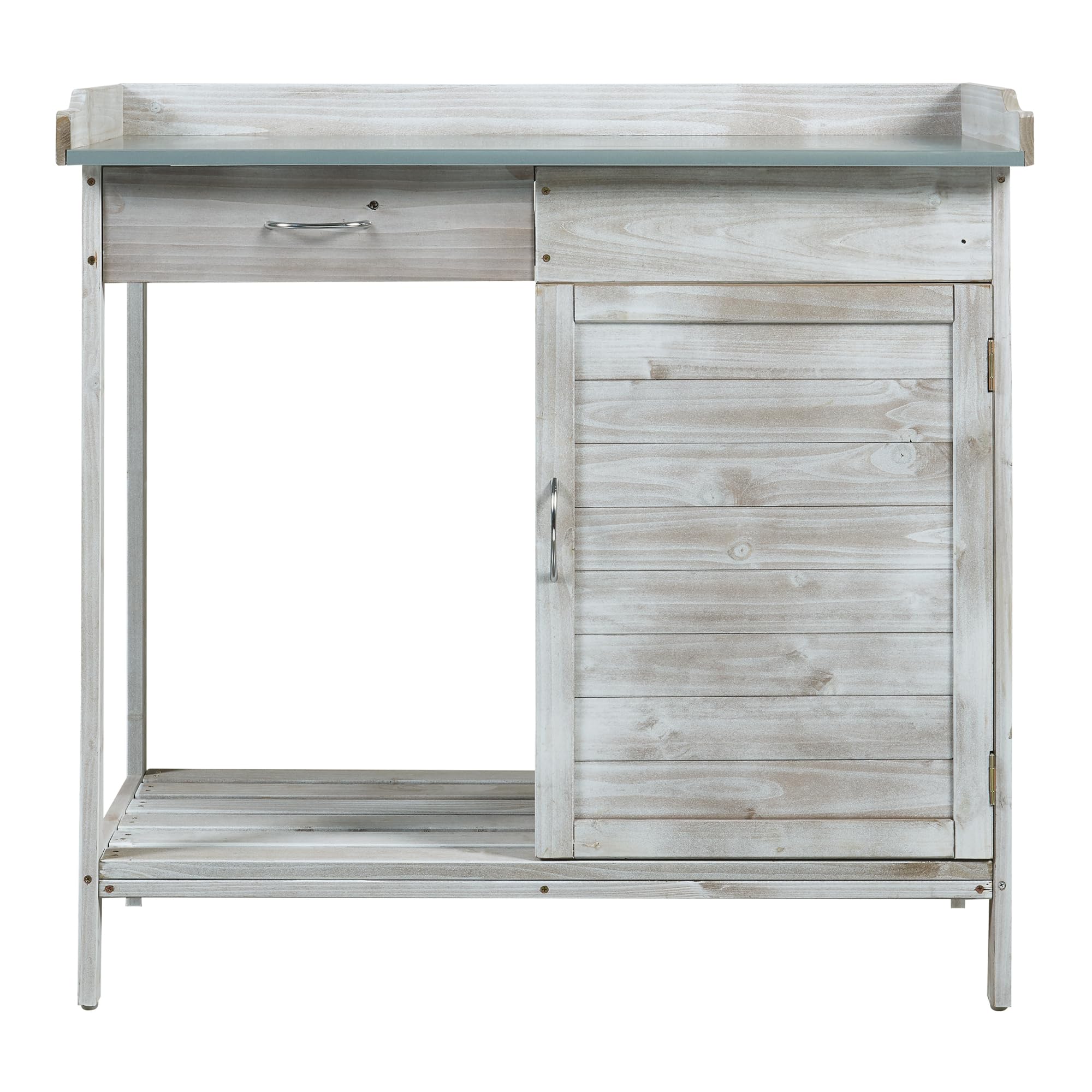 casa.pro Mesa de Jardinería Aliano con 2 Compartimentos Cerrados 1 Cajón Extraíble Mesa Auxiliar Jardín para Plantación Mesa de Cultivo Madera de Abeto Acero 98x48x94 cm - Gris