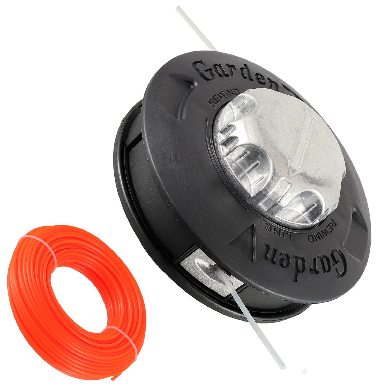 Cabezal de bobina de repuesto M10 x 1,25 mm para desbrozadora, cable izquierdo con hilo de 30 m x 2,4 mm, color naranja(Negro)
