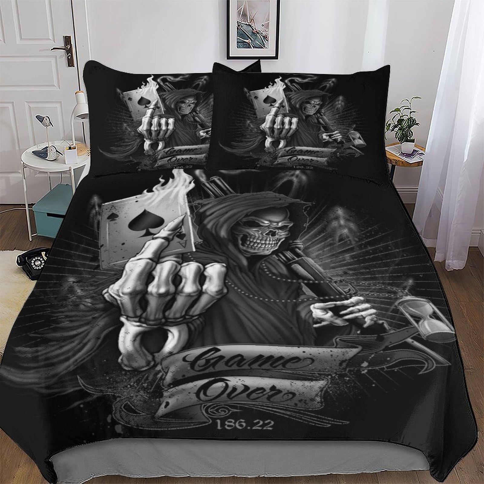 Pazzk Boys Gothic, Skeleton-9 Gothic, Skeleton 3D Printed Bedding Duvet Cover 2 Pcs Set For Kids Teens Bedroom Quilt Cover Soft Microfiber Comforter Cover With Pillowcase Single (135X200cm)
