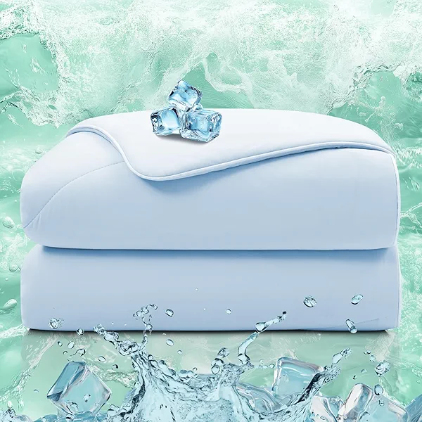 TEXARTIST Cooling Comforter King Size, Cooling Blanket for Hot Sleepers, Cold Blanket Summer Lightweight Breathable Soft Comforter to Stay Ice Cool for Night Sweats, Machine Washable, Blue (106"x90")