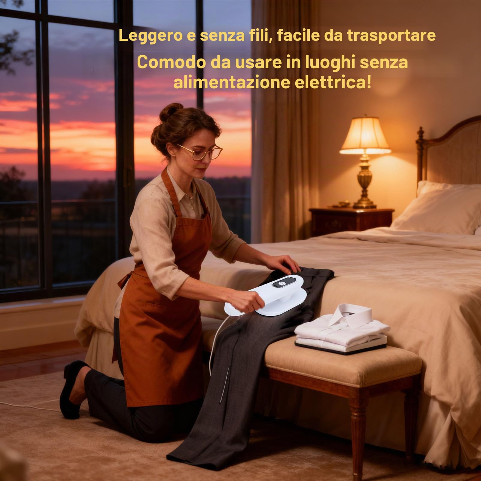 Ferro da Stiro Senza Fili, Ferro da Stiro a Secco Portatile con 3 Impostazioni di Calore, Design Leggero e Pieghevole, Dispositivo Antirughe, per Casa, Ufficio, Viaggio
