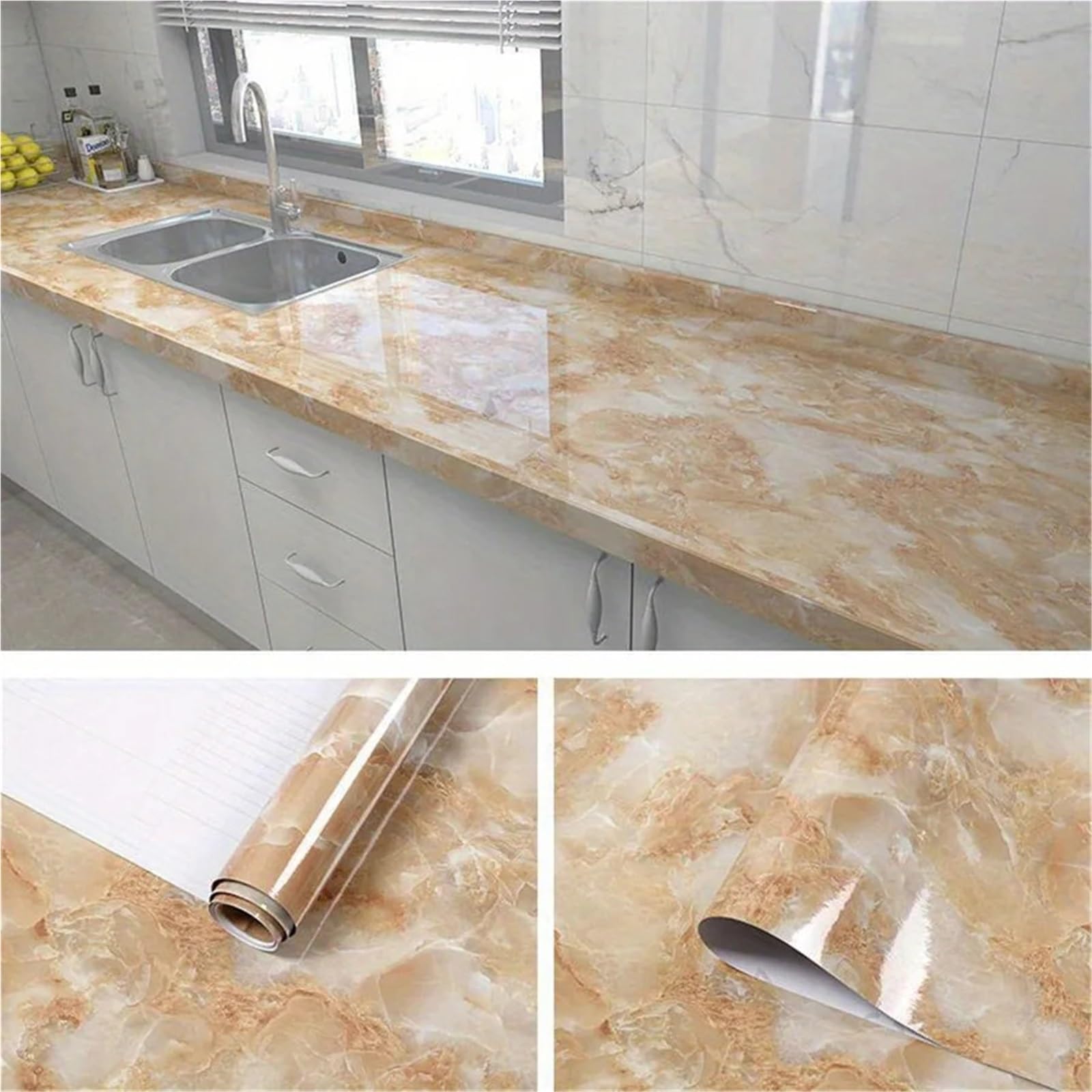 Samoprzylepna folia imitująca marmur, Marble Contact Paper Self-Adhesive Wallpaper Gold(40x100cm)