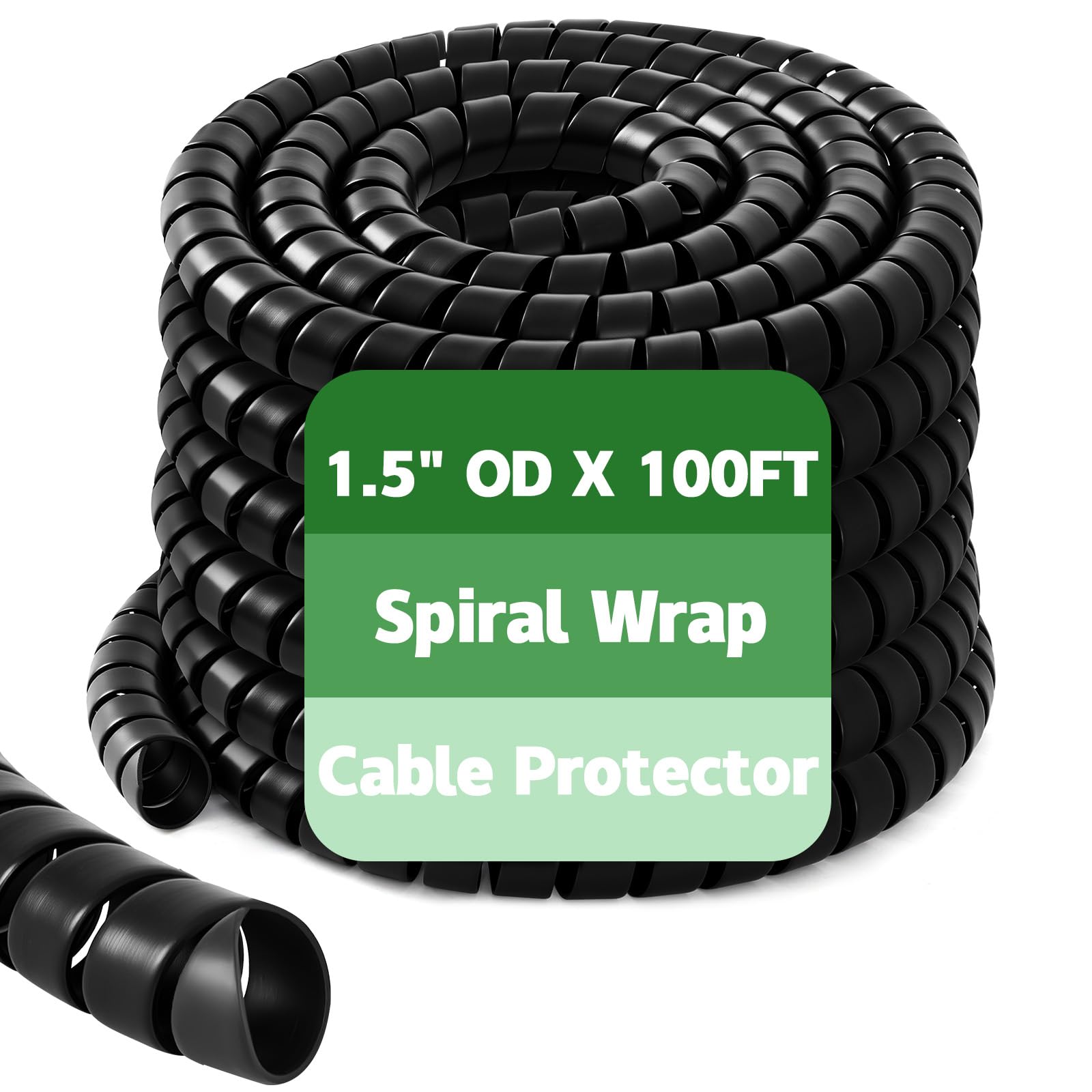 1 Pcs Spiral Wrap Cable Protector, Safe 1.5" Od x 100' Pre Cut Lengths Hydraulic Hose Protector Wrap to Avoid Wear and Extend Life for Hydraulic Pneumatic Hoses(Black)