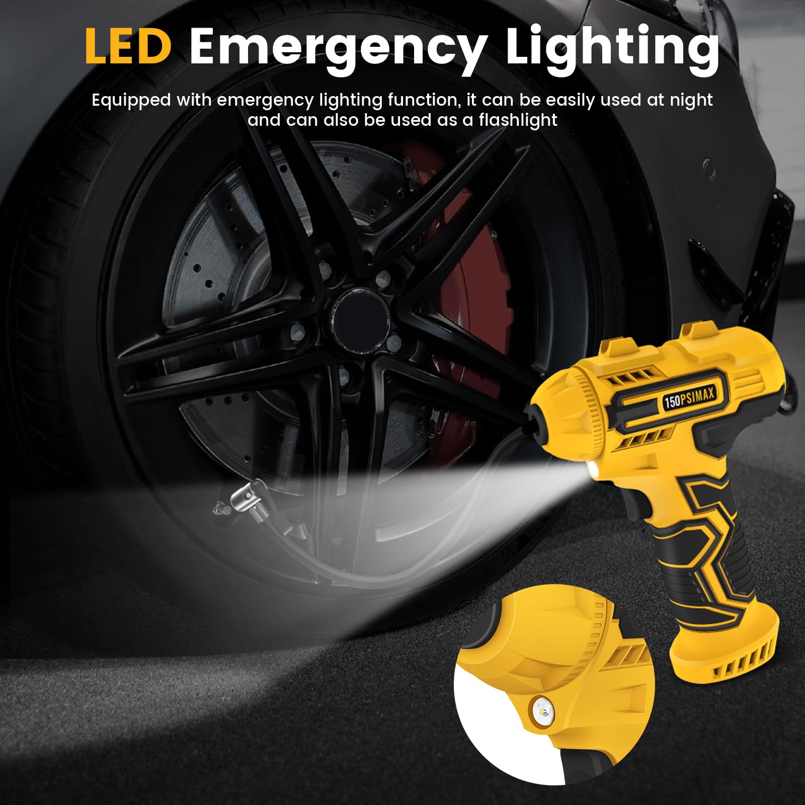 Skeufy Autoreifenfüller Luftkompressor, Tragbare Kabellose Reifenpumpe, 150psi Handheld Autoreifenpumpe mit LED-Licht, USB Wiederaufladbarer Akku, 3 Düsen, Elektrische Luftpumpe für Auto, Motorrad