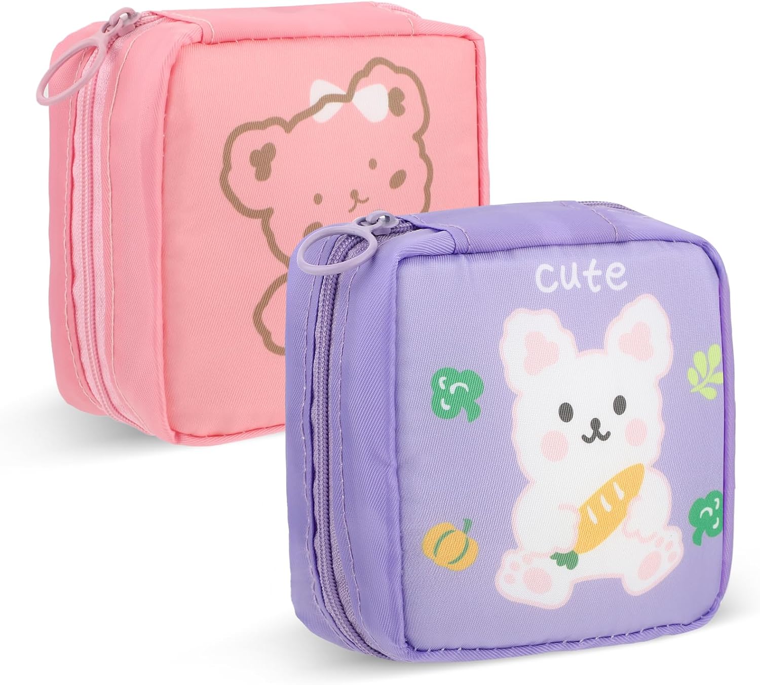 Cute Sanitary Napkin Storage Bag, 2Pcs Portable Period Holder Bag Cartoon Menstrual Pad Bag Kawaii Tampon Pad Holder Purse Pad Pouch with Zipper Suitable for Girls Women(Pink+Purple) Cute Sanitary Napkin Storage Bag, 2Pcs Portable Period Holder Bag Cartoon Menstrual Pad Bag Kawaii Tampon Pad Holder Purse Pad Pouch with Zipper Suitable for Girls Women(Pink+Purple)