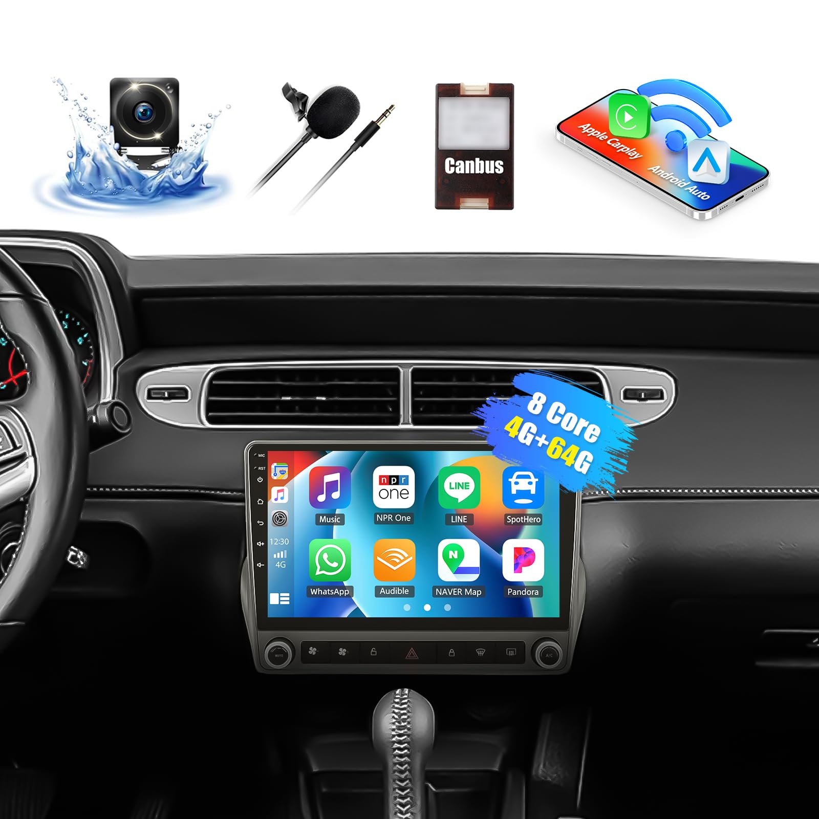 View 1 of [No Screen, just installation parts] CAMECHO 8-Core Android 13 Car Stereo Receiver