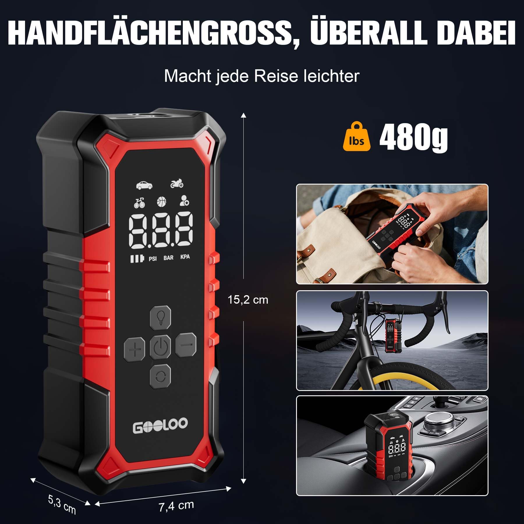 GOOLOO GP4000 Starthilfe Powerbank, 4000A Auto Starthilfe & A6 Gear Elektrische Luftpumpe 160PSI