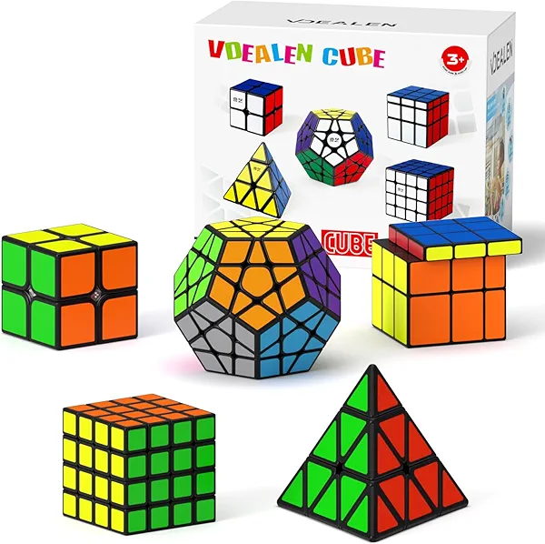 Vdealen Speed Cube Set, 2x2 4x4 Pyramid Mirror Dodecahedron Magic Cube Pack, Puzzle Cube Bundle Toys for Classroom Prizes Birthday Party, for Kids Teens Adults-5 Pack