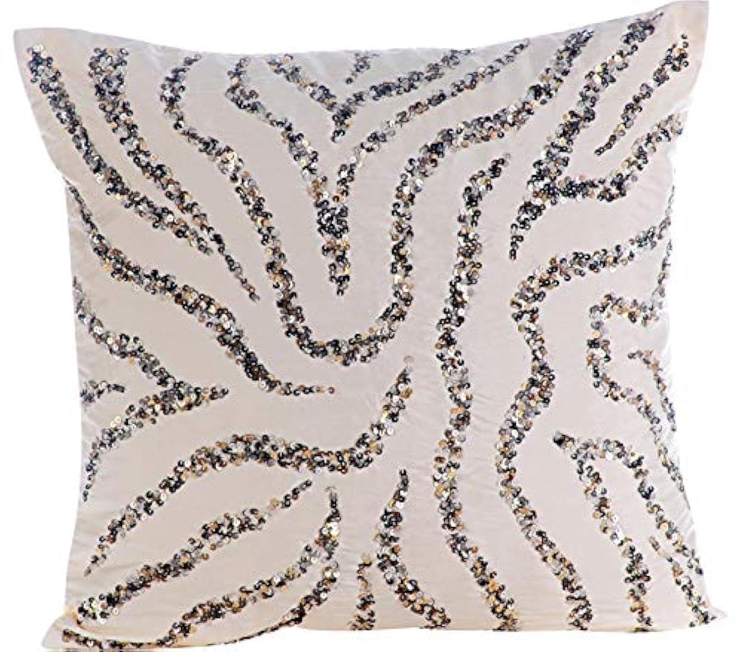 The HomeCentric Decorative Cushion Covers Pack of 2, 55x55 cm (22"x22") White, Silk Throw Cushion Covers, Cushion Covers, Modern Throw Pillow Covers - Sequin Whirlpool