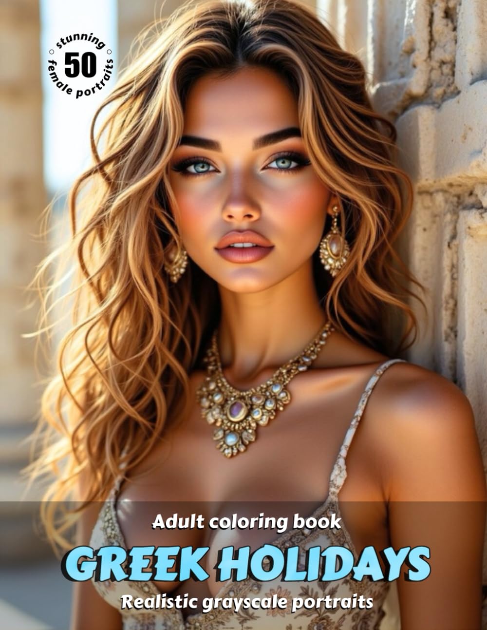 GREEK HOLIDAYS – Adult Coloring Book | Realistic Grayscale Portraits | Stunning female portraits to color | for Relaxation and Stress relief: English Edition (Colorful Adventures)