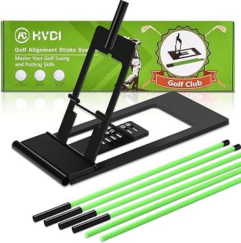 HVDI Golf Alignment Sticks Holder with Angle Adjustment, Golf Training Aid with Golf Alignment Stick, Weighted Golf Swing Training Aid Golf Trainer for Putting, Swing, Aiming