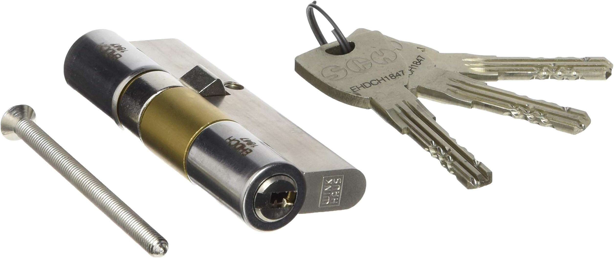 Wink Haus High Quality Profesioneller Mounting Double Cylinder Lock Key Tech X-Tra for Building Castles with Double Profile Cylinder 30/50 mm, Matte Nickel-Plated Brass (1 Pack of XT01 N 30 + 50 EHD