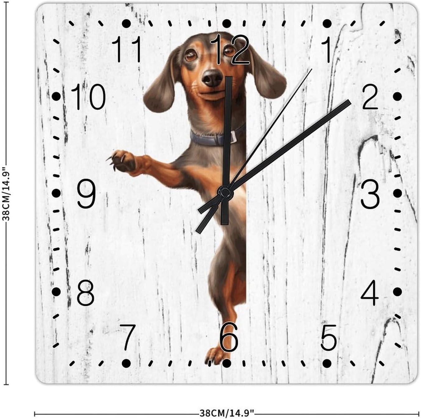 Dachshund Dog Peeking ASquare Corner Clocks Dachshund Wooden Wall Clocks Battery Operated Square Wall Clock Gift for Dog Mom Art Clock for Living Room Bedroom 15x15in