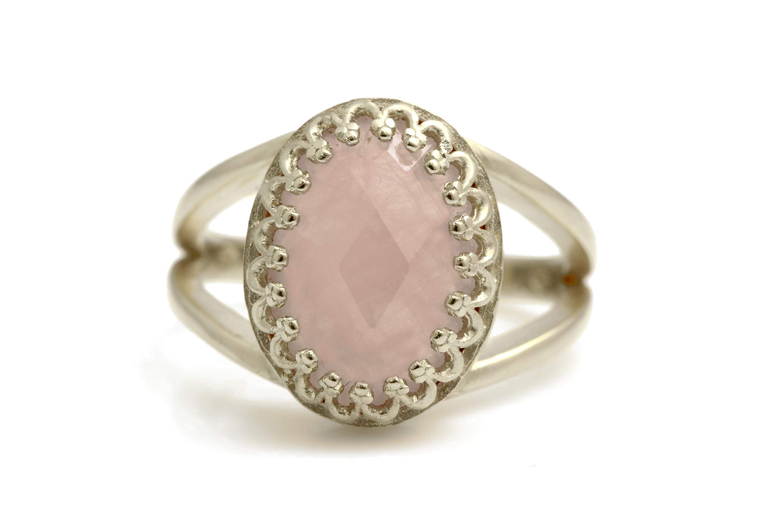 Anillo Femenino de Cuarzo Rosa de Anemone Jewelry - Chic 14x10mm Cuarzo Rosa en Plata de Ley 925 - Anillos de Plata de Ley Hechos a Mano para Mujeres - Anillo de Novia, Anillos de Moda - Caja Gratis