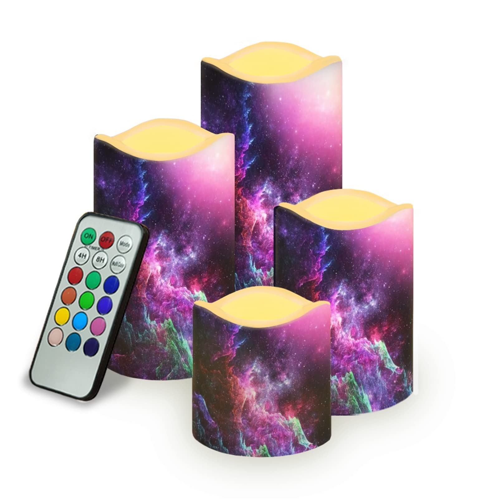Kuiaobaty Starry Night Led Flameless Candles Purple Galaxy Multicolor Flickering Candle Lights with Remote Control Timer for Decoration, Wedding