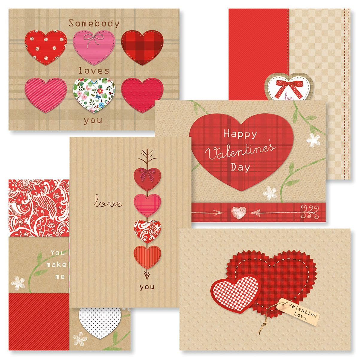Current Kraft Hearts Valentines Cards - 12 Count Assortment with Envelopes, 6 Valentine's Day Card Designs, Large 5" x 7" Cards with Sentiments Inside