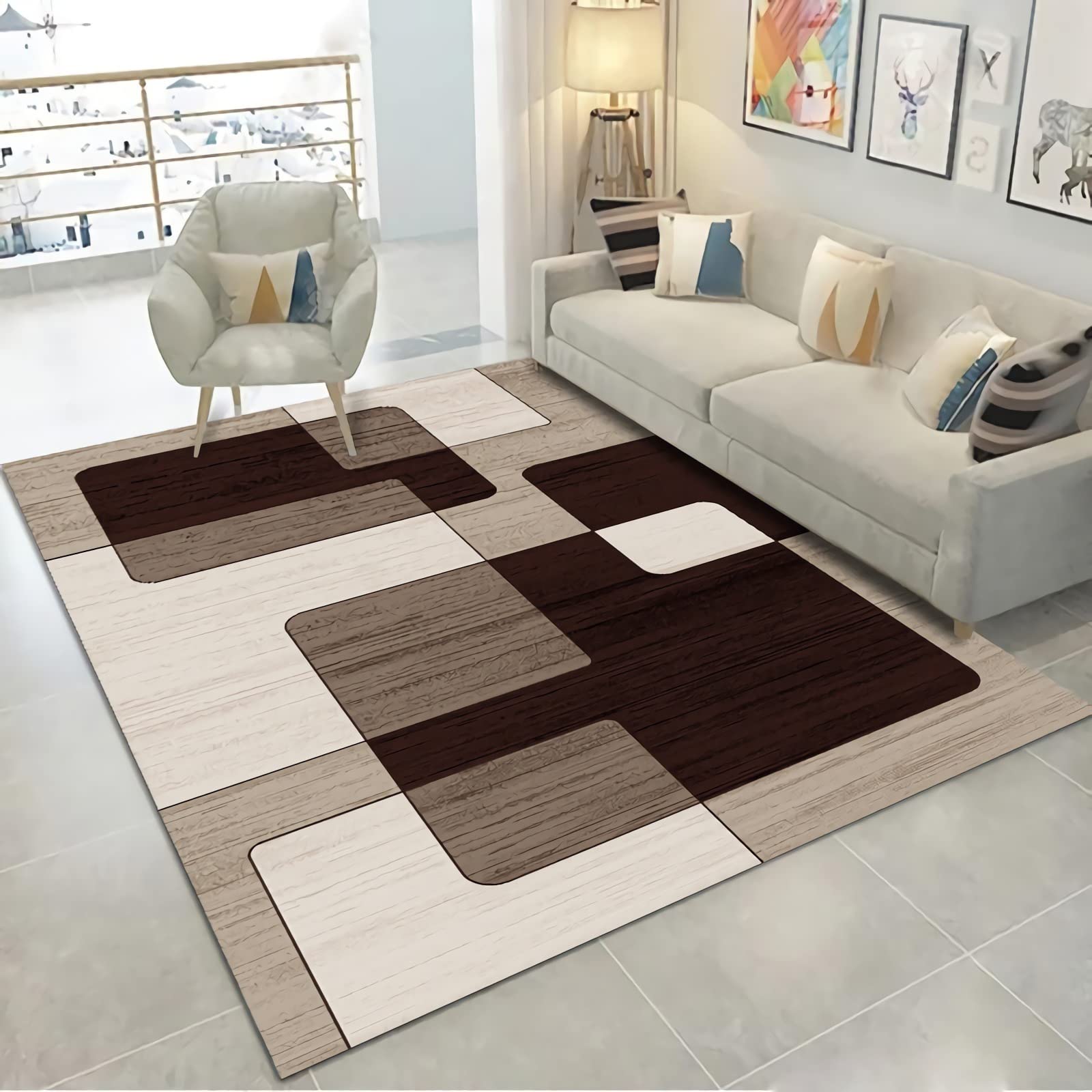 Teppich bettvorleger Schlafzimmer,Waschbarer Teppich Mit Geometrischem Design, Gelb, Braun, Schwarz jugendzimmer deko,Sessel Wohnzimmer 180x250cm