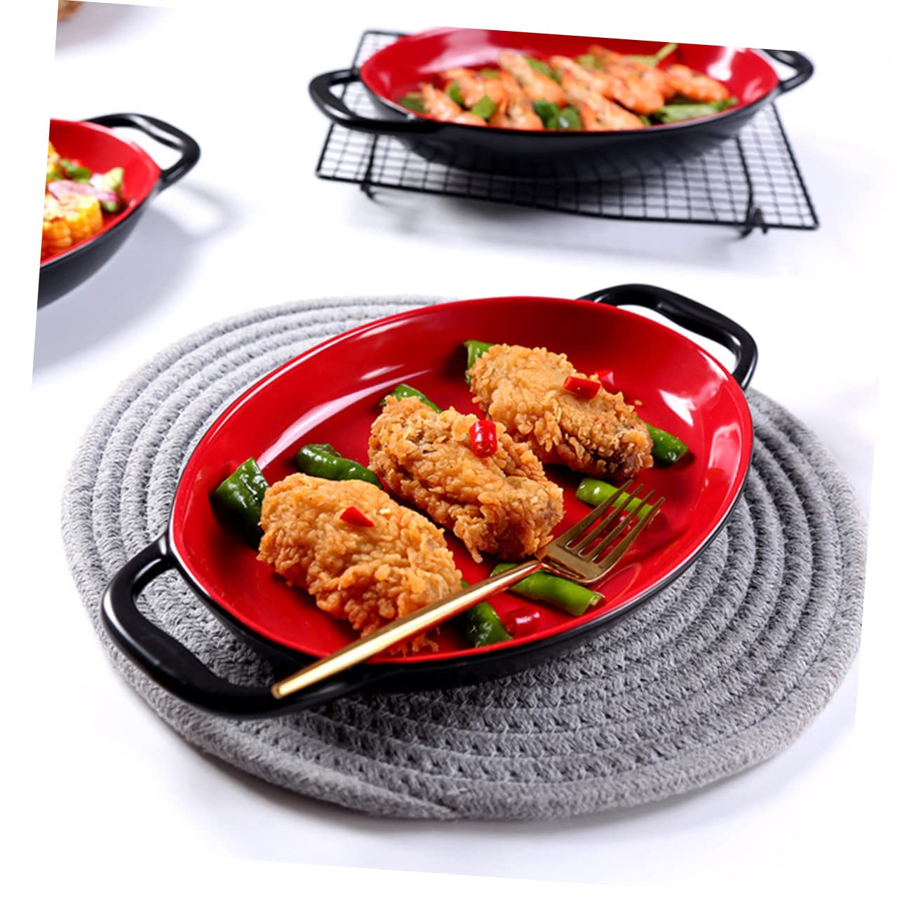 iplusmile 2 Piezas Bandeja de Cerámica para Hornear con Doble Asa Resistente al Calor Plato Decorativo para Asar para Lasaña Queso y Ensaladas Material Duradero y Antiadherente Diseño