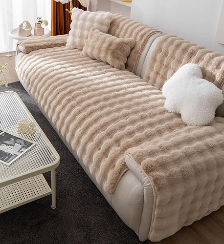 Miniatura 10 de vctops Funda de felpa de piel sintética gruesa de lujo, ultra suave, antideslizante, funda de sofá mullida y esponjosa, protector de muebles para