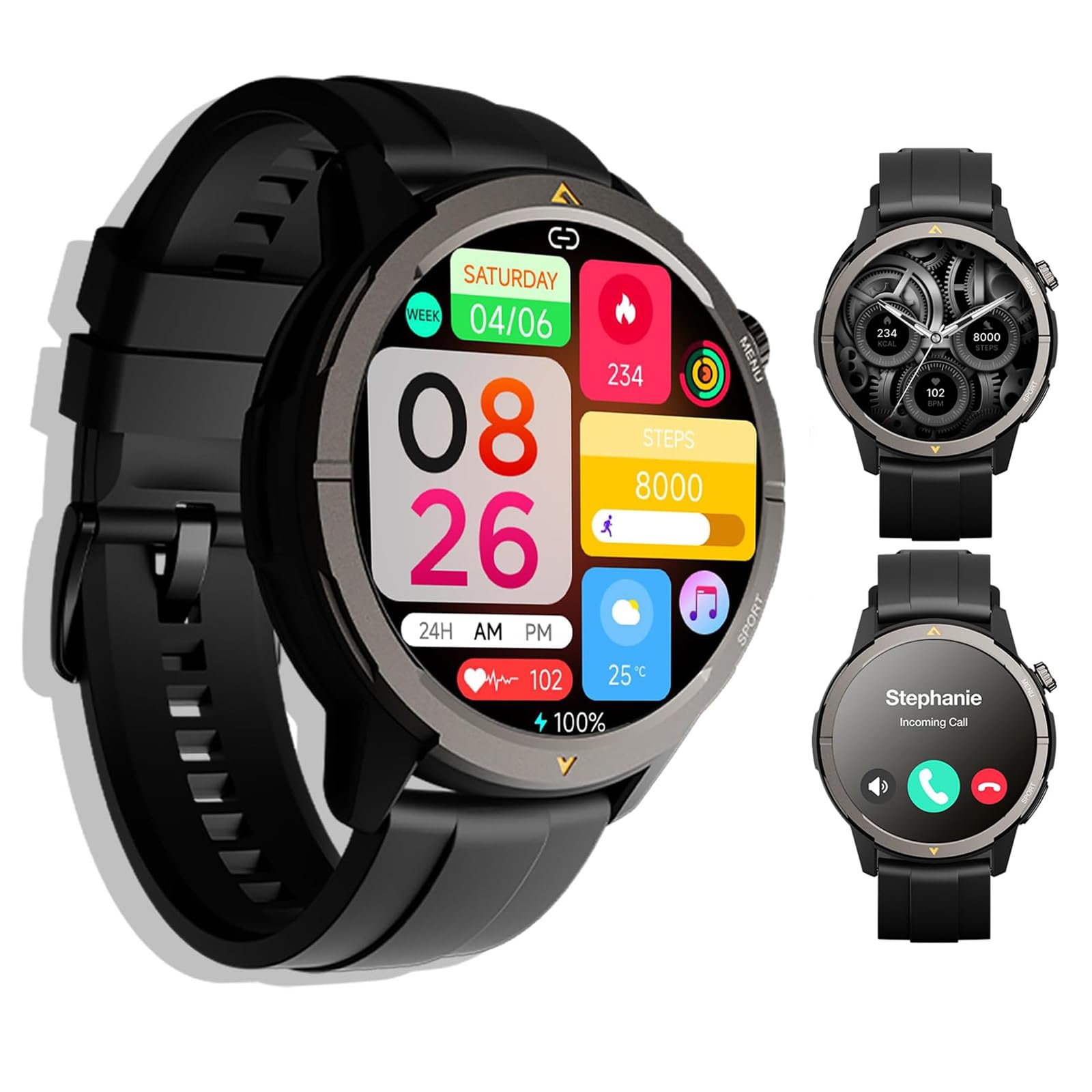 AGM Orologio fitness 2025, orologio sportivo HD AMOLED da 1,43", con oltre 100 modalità sportive, smartwatch con GPS, frequenza cardiaca, monitor del sonno, impermeabile fino a 5 ATM, per Android e | 5 ATM, chiamate Bluetooth, batteria da 300 mAh, per cor