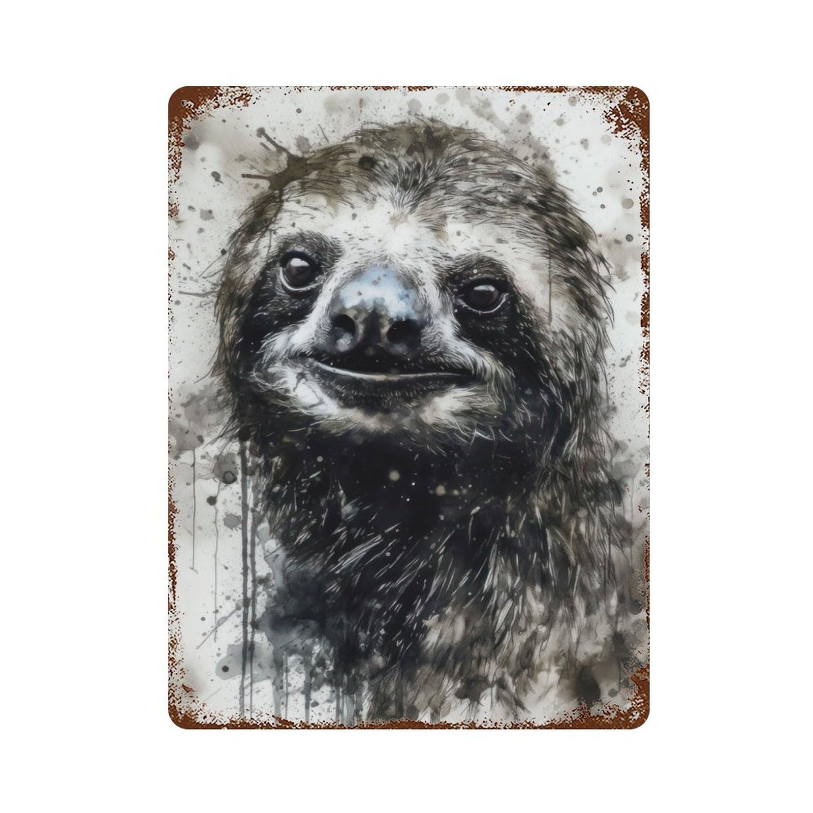 Sloth Slow And Steady Rust Effect Tin Sign 15.7"x11.8", Ideal for Farmhouse, Kitchen And Entryway Decor