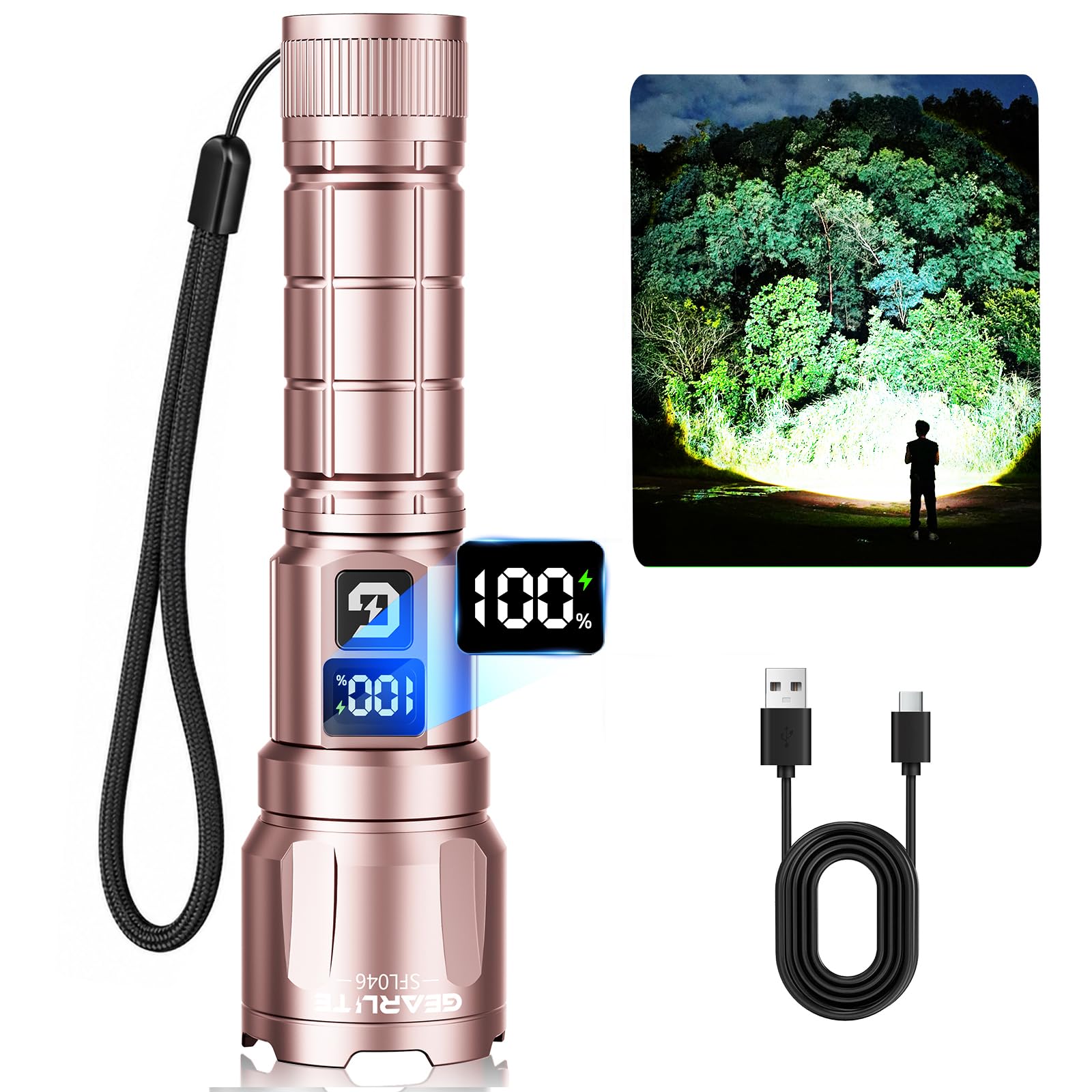 GEARLITE LED Taschenlampe Aufladbar, 6000 Lumen Extrem Helle Zoombares Taktische Taschenlampen