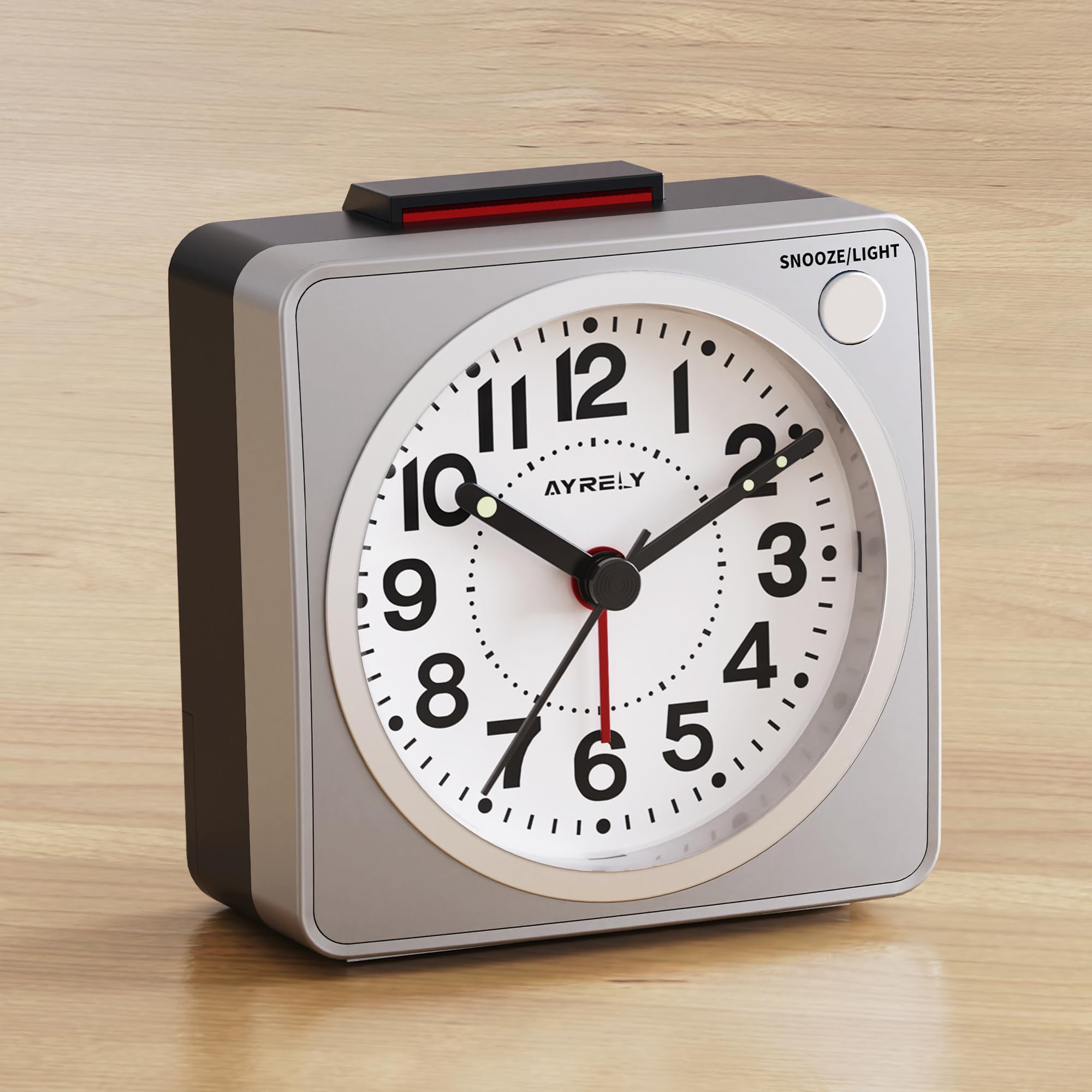 AYRELY 2 6 1 4 Ultra Small Battery Operated Analog Travel Alarm Clock Silent Non-Ticking with Snooze and
