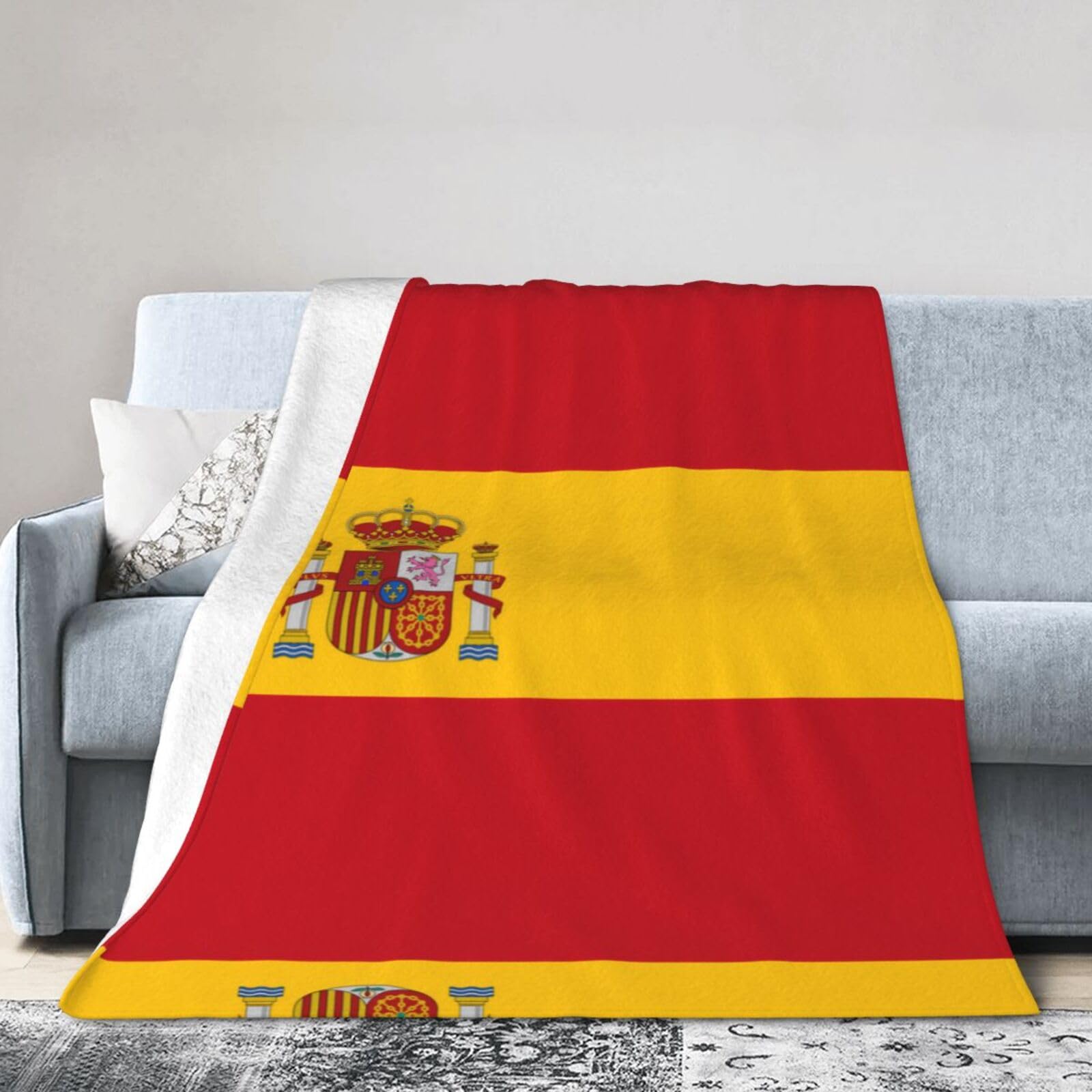 Spanish Flag 50"x40" Fleece Blanket, Full Size, Super Soft, Suitable for Bed, Sofa, Camping, All Seasons