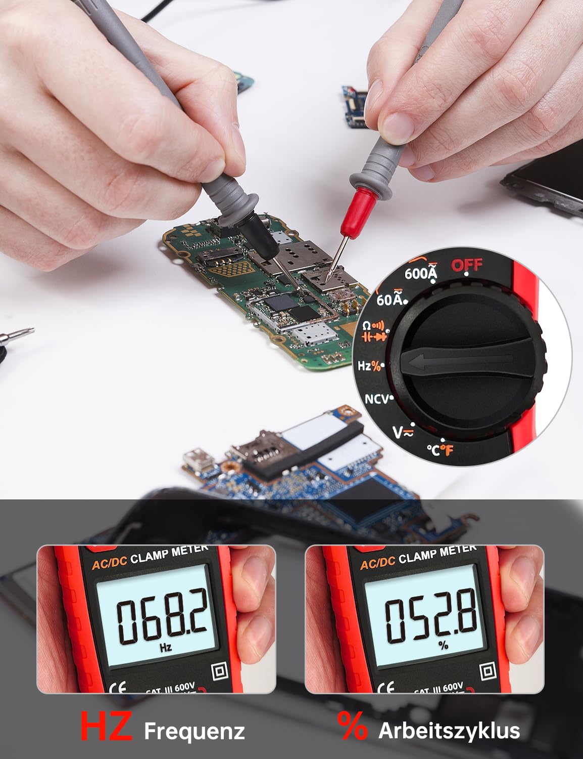 Inrush Digital Zangenmessgerät, TRMS Multimeter 6000 Zählungen, Auto-Ranging, misst AC/DC Strom, Spannung, Kapazität, NCV, Frequenz, Live Wire, Widerstand, Diode, Durchgang – AC/DC Stromzange
