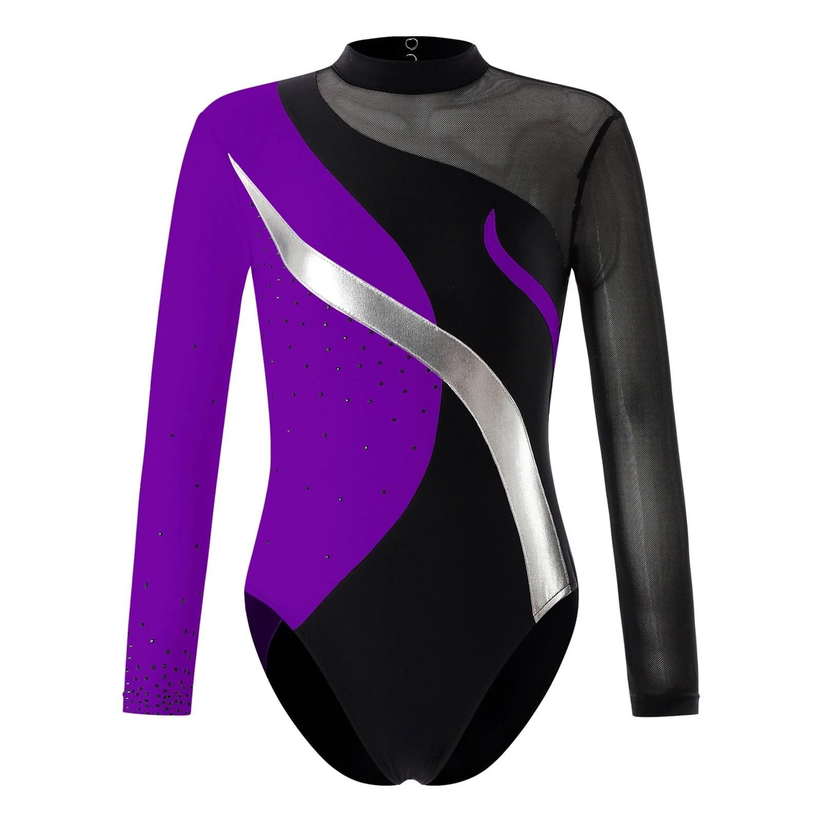 Mädchen Turnanzug Langarm Gymnastik Body for Mädchen Patchwork Eiskunstlauf Overall Yoga Dancewear Kinder Ballett Tanz Trikots(Purple,14)