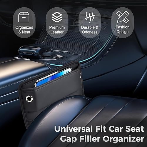 Miniatura 6 de Relleno de espacio para asiento de automóvil, organizador lateral universal de cuero de alta calidad para asiento delantero, caja de almacenamiento