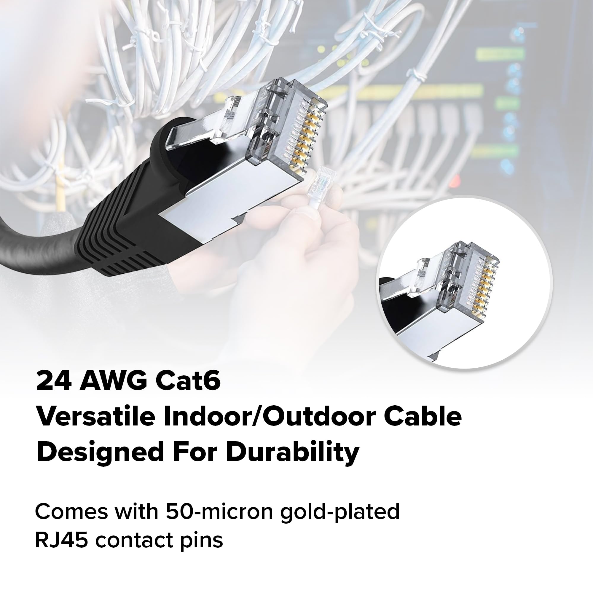 Lot de 6 câbles Ethernet Cat 6 de 0,9 m, noir, 10 Gbit/s, pour réseau Rj45 rond court et extérieur à enfouissement direct direct en cuivre nu pour routeur, jeu, PS5, Xbox, imprimante, ordinateur,